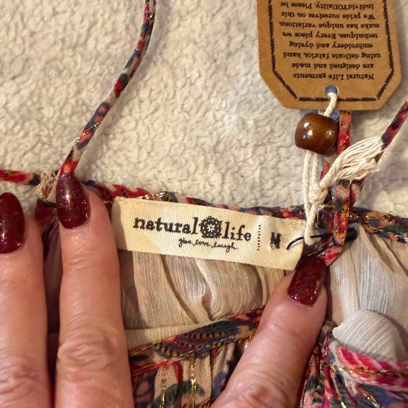 NWT NATURAL LIFE Pink and Cream metallic boho Bollywood floral Maxi Dress. Sz M - Picture 14 of 17